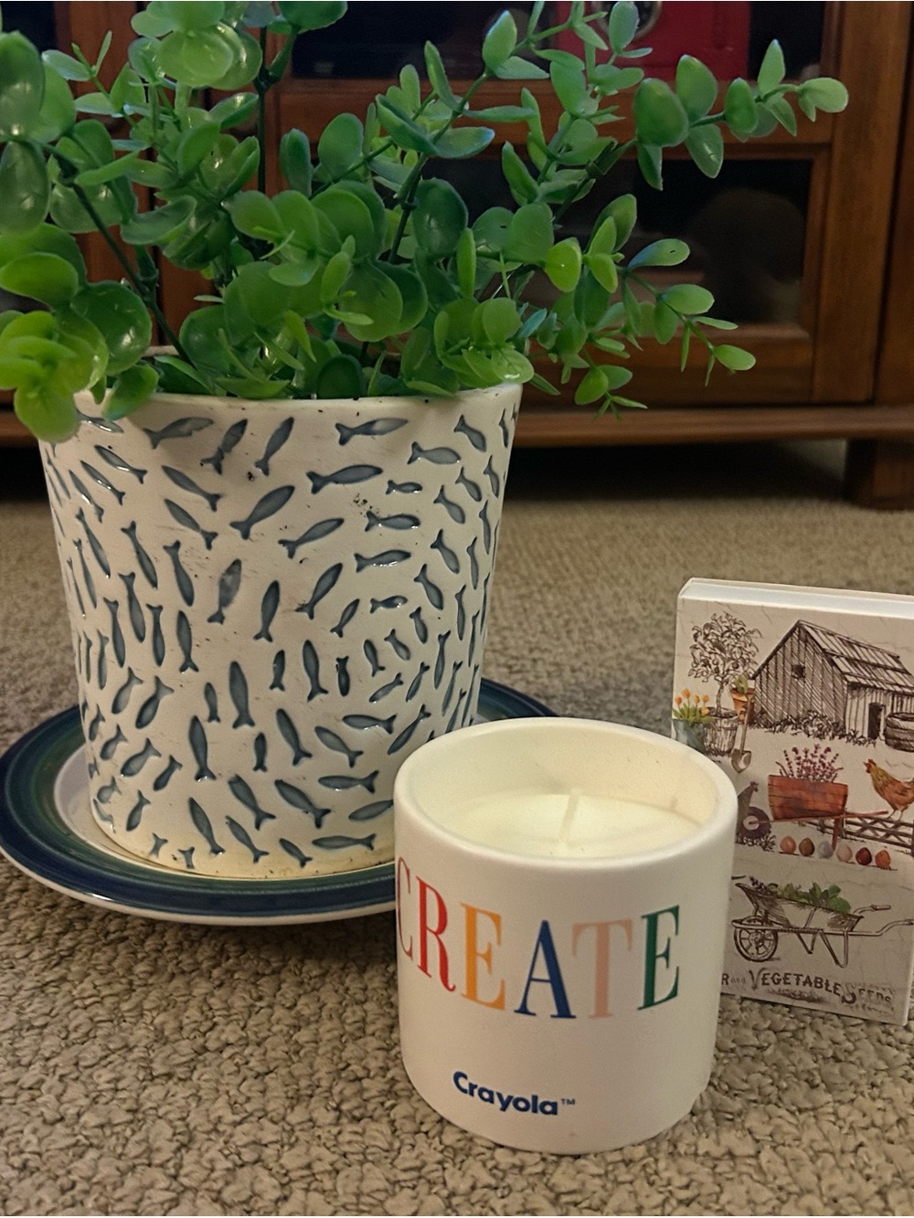 Crayola White Candle with Multicolor 'CREATE' Lettering & Box